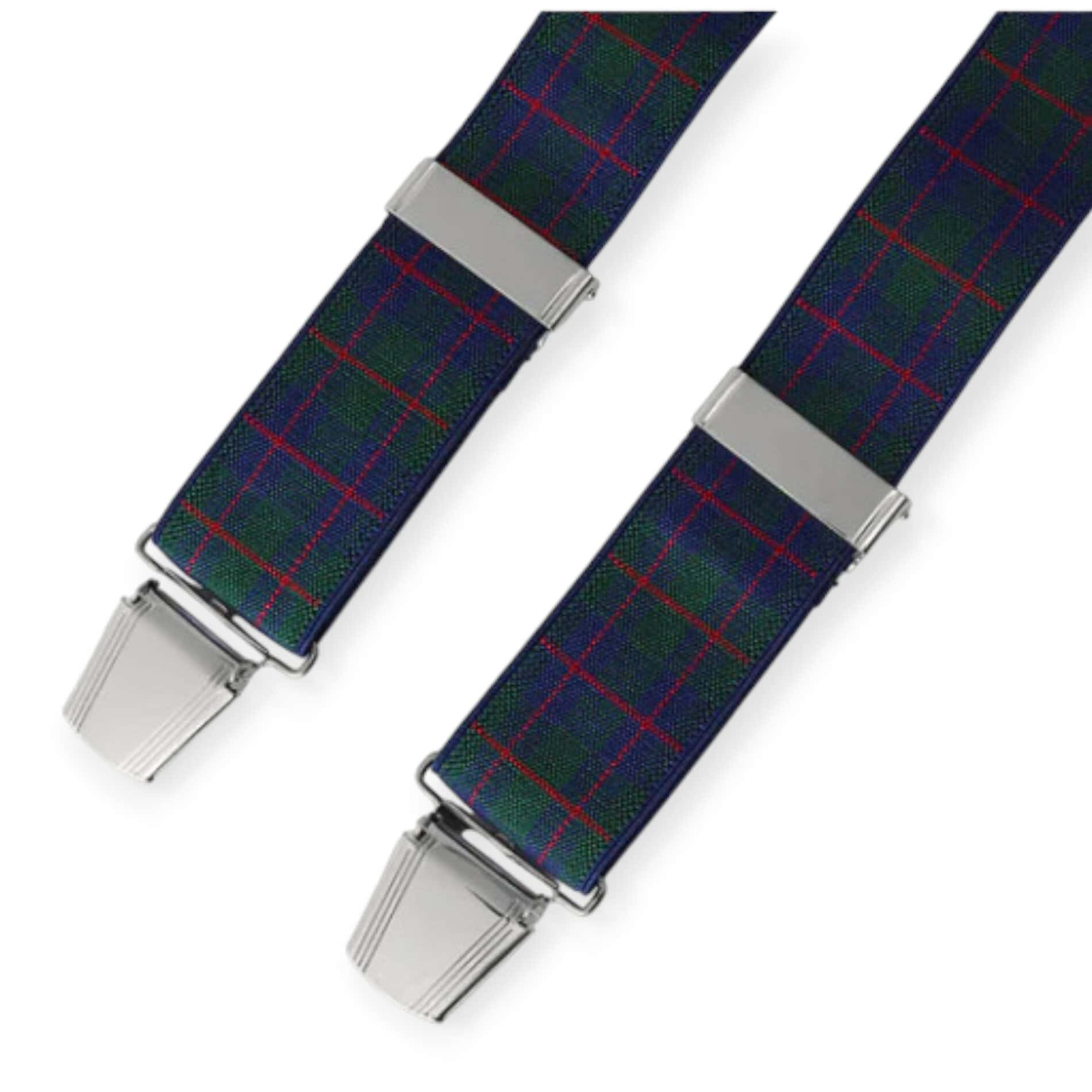Trouser Braces Suspenders - Green and Navy Tartan