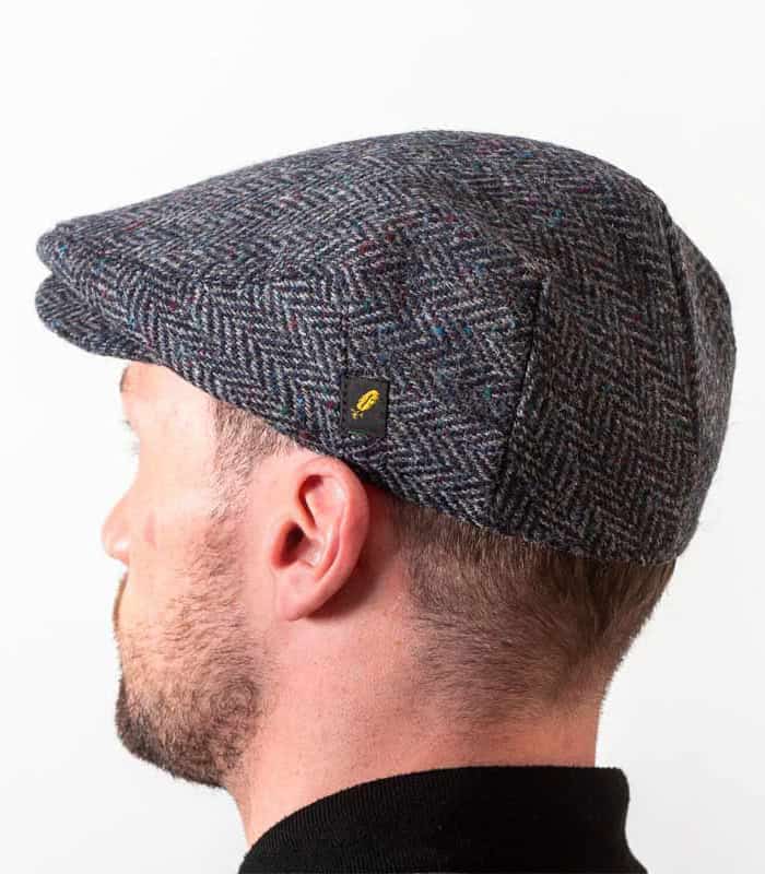 Charcoal Herringbone Donegal Tweed Traditional Flat Cap - Image 3