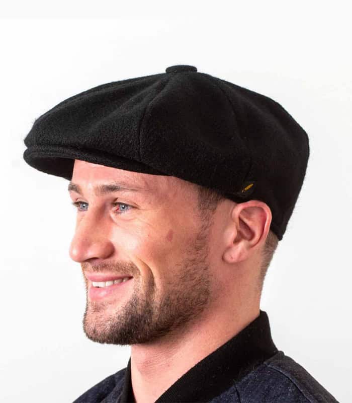 Plain Black Gatsby Newsboy Cap – Donegal Tweed