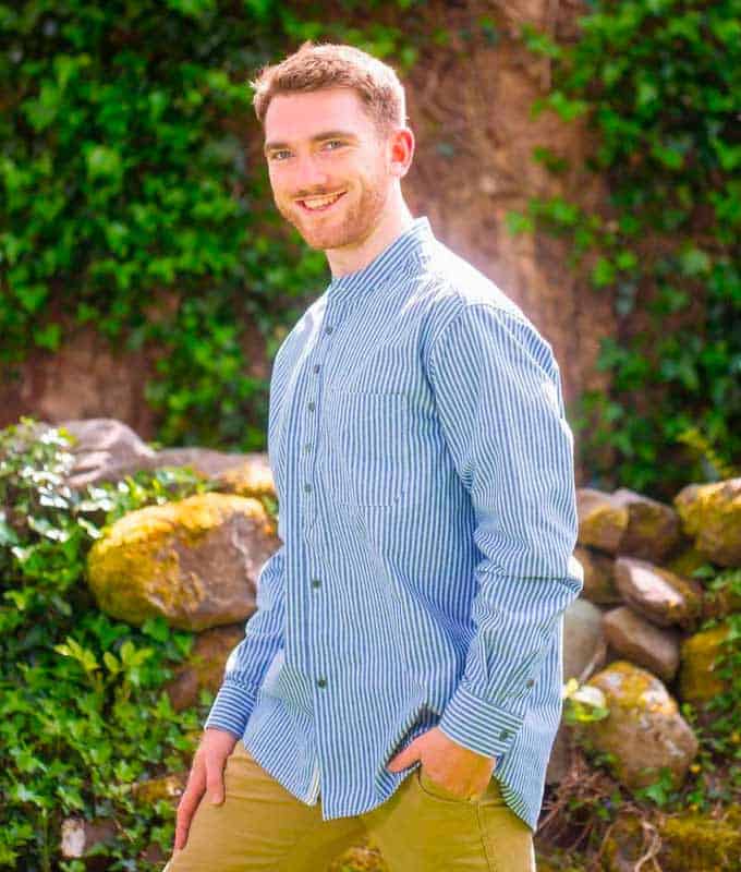 Blue & White Pinstripe Cotton Grandfather Shirt — Handmade in Ireland