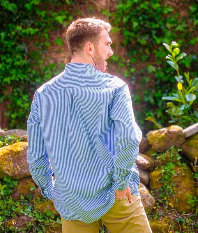 Blue & White Pinstripe Cotton Grandfather Shirt — Handmade in Ireland - Image 3