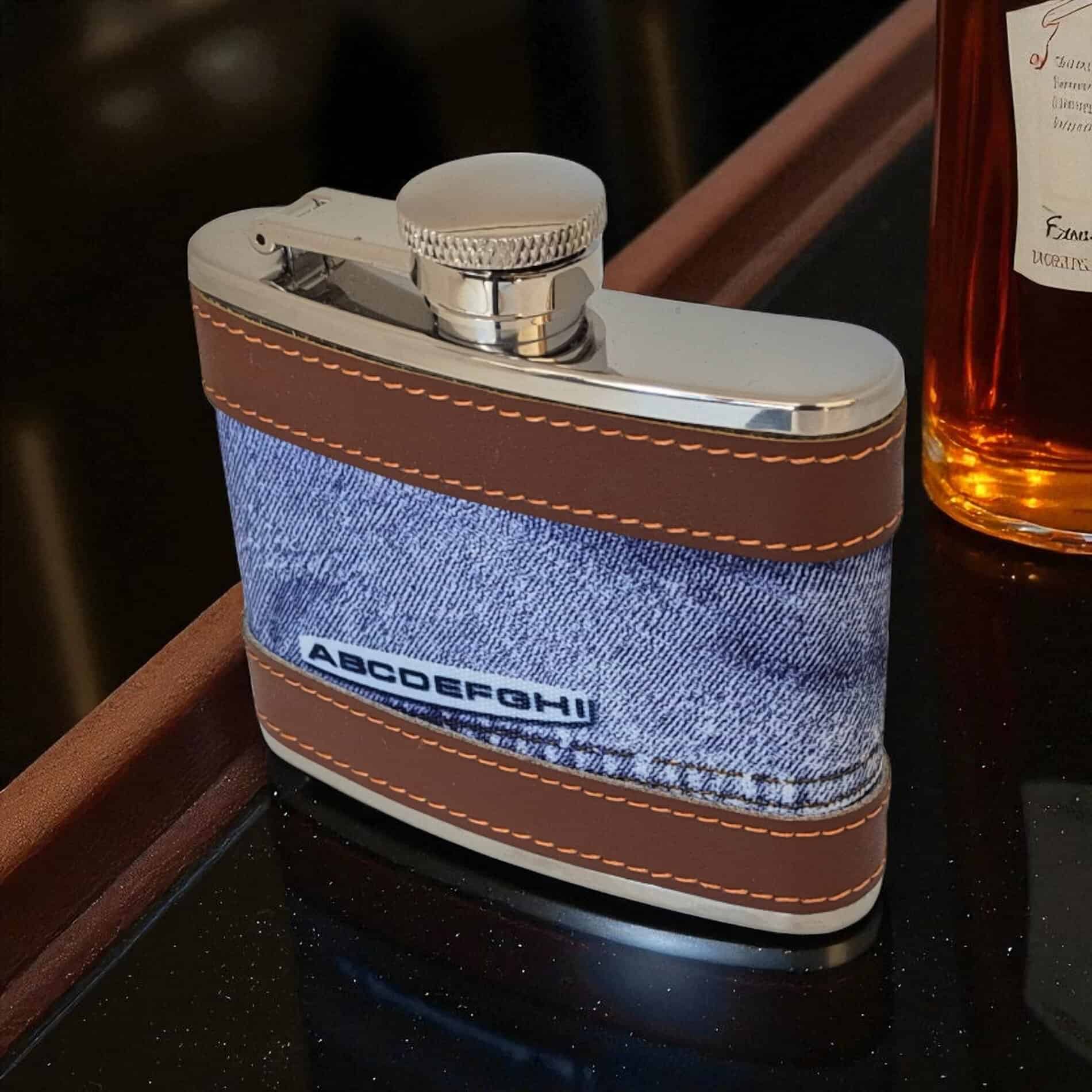 Blue Denim Hip Flask – 4oz Stainless Steel by Peterson of Dublin