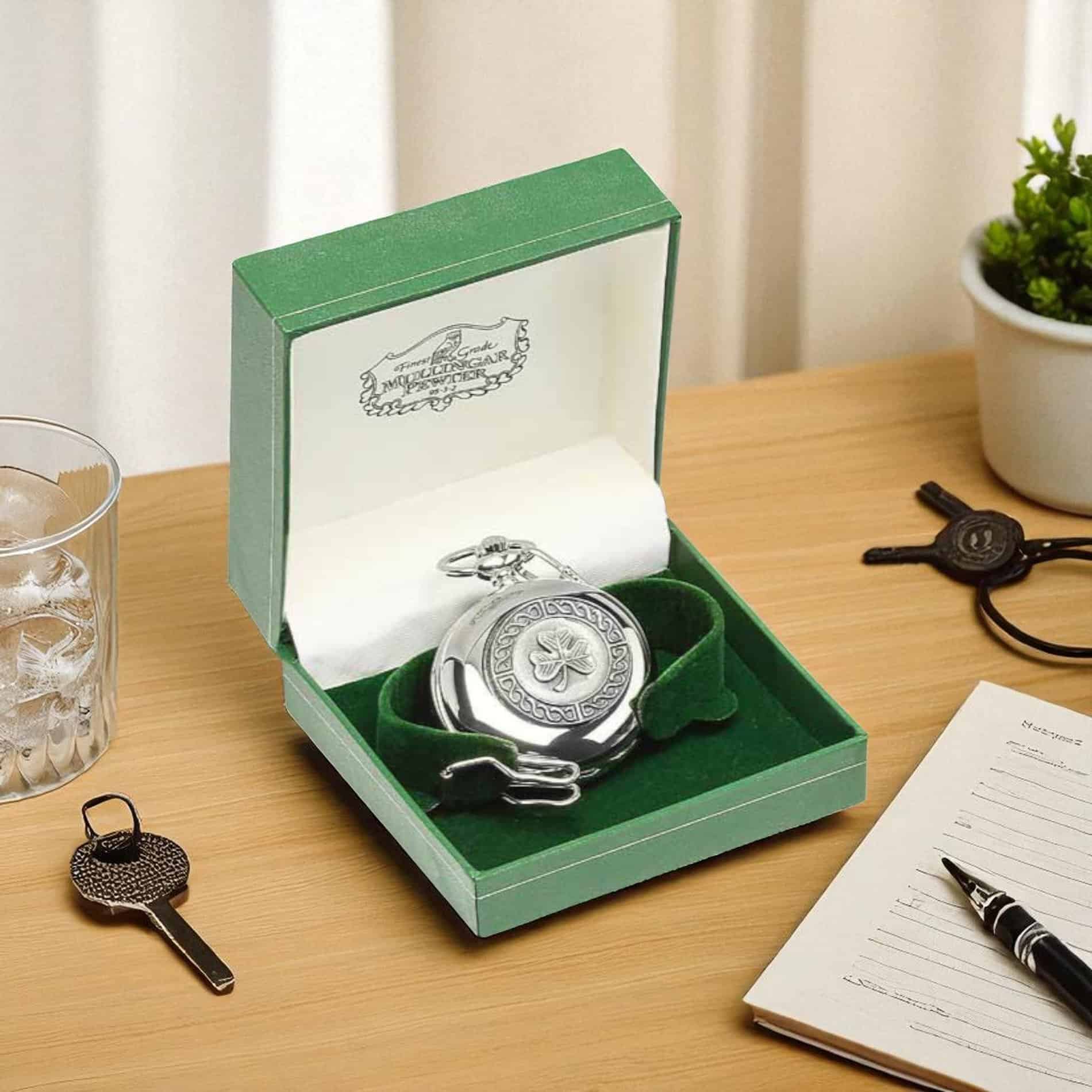Shamrock Pocket Watch – Mullingar Pewter - Battery Powered