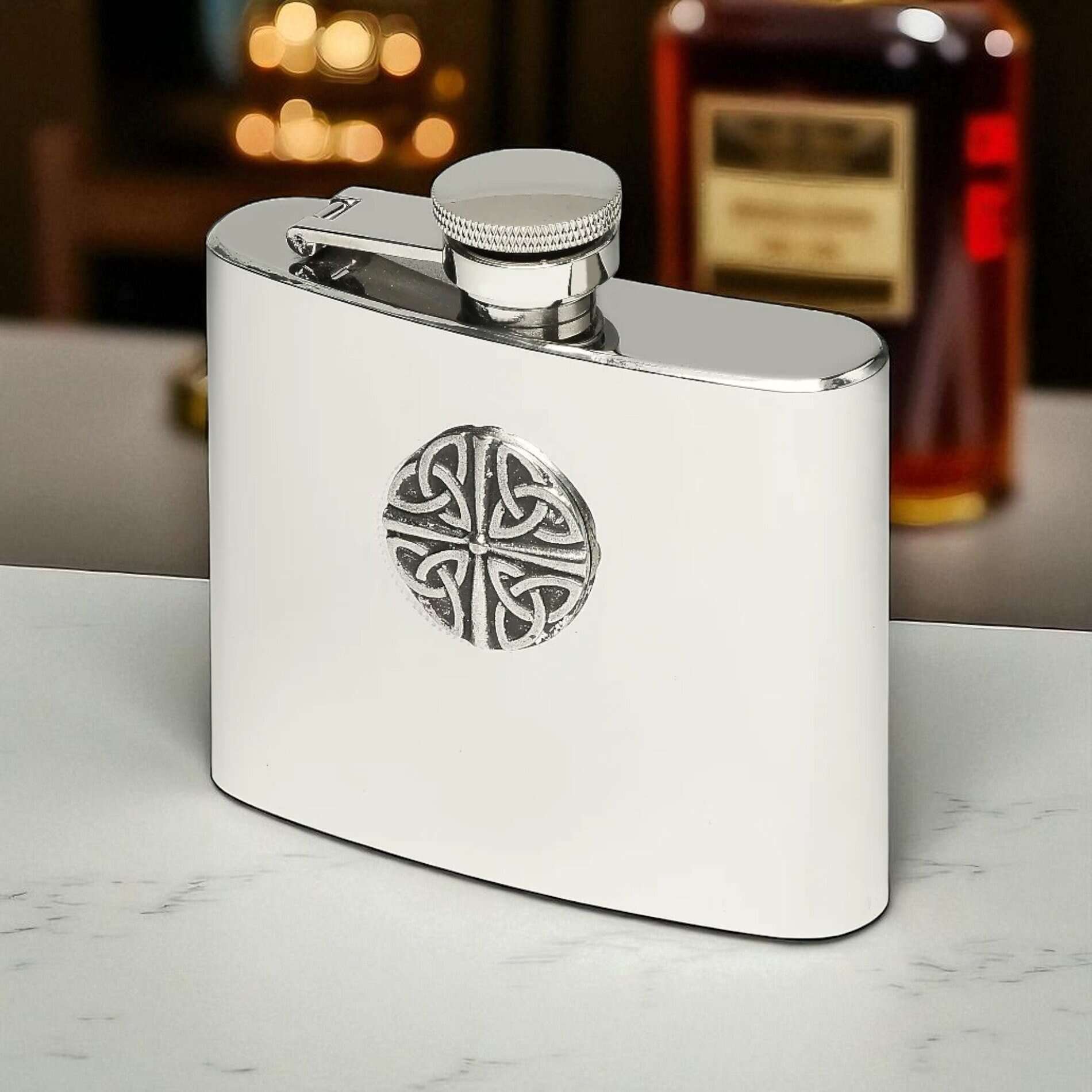 Four Trinity Hip Flask – 5oz Stainless Steel by Mullingar Pewter