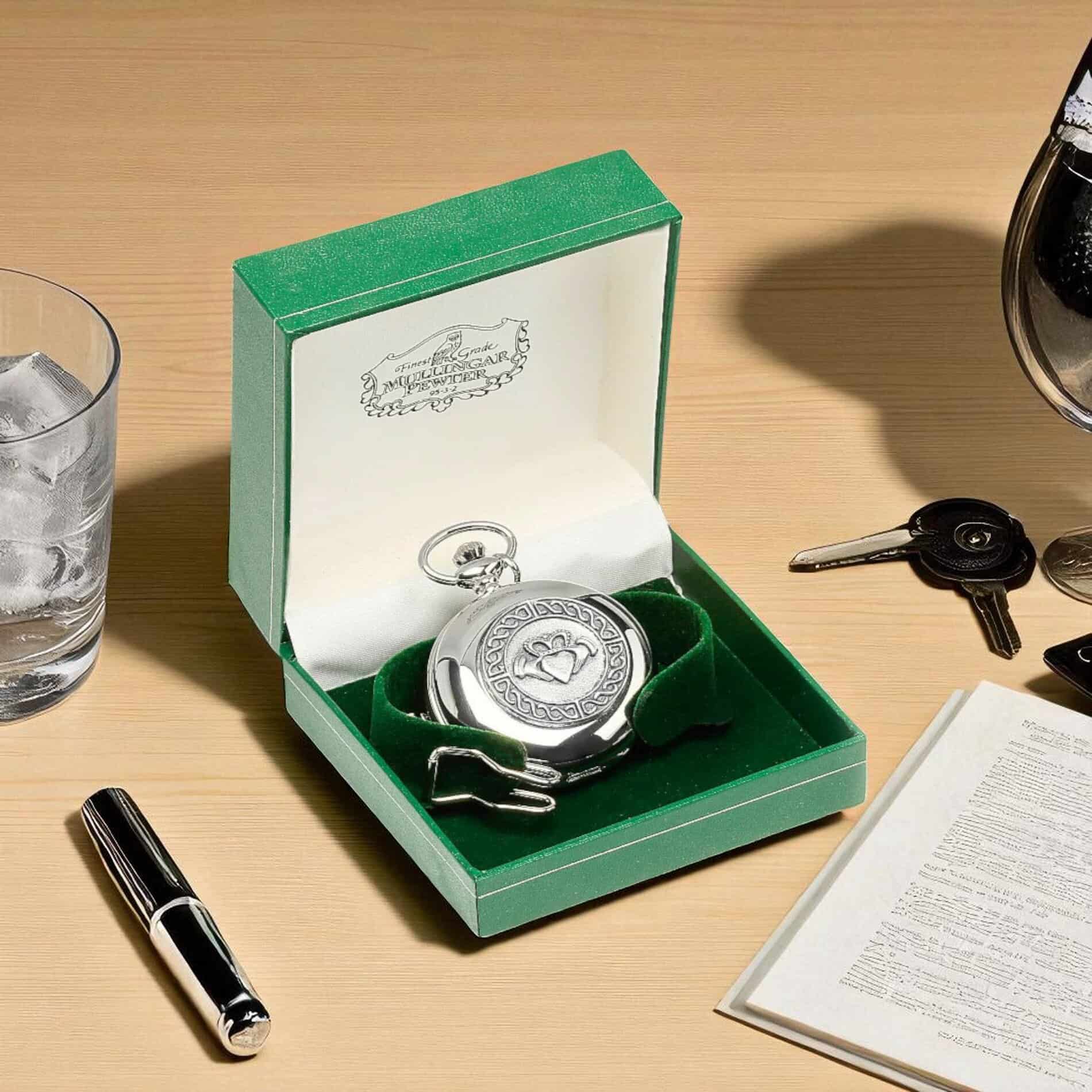 Claddagh Pocket Watch – Mullingar Pewter - Battery Powered