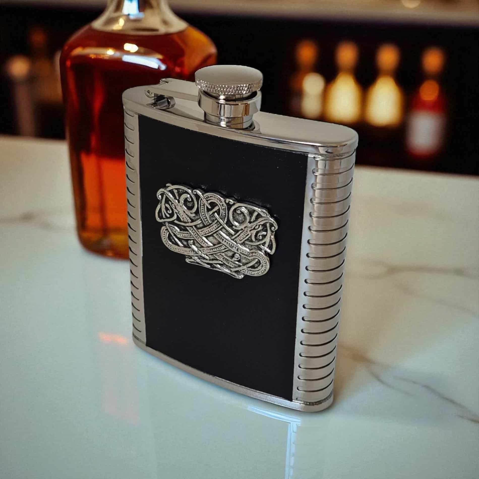 Celtic Dragon Hip Flask – 6oz Stainless Steel & Pewter Mullingar