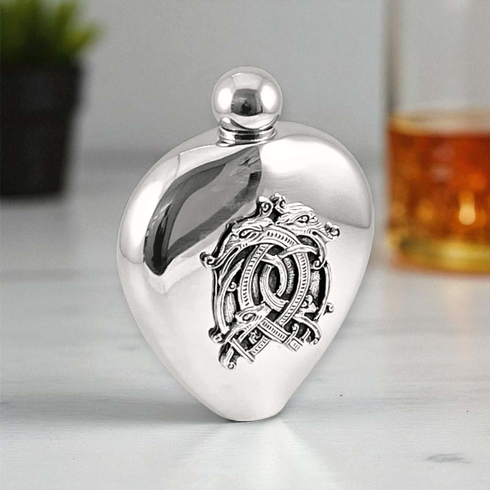 Celtic Dragon Hip Flask – 6oz Stainless Steel by Mullingar Pewter