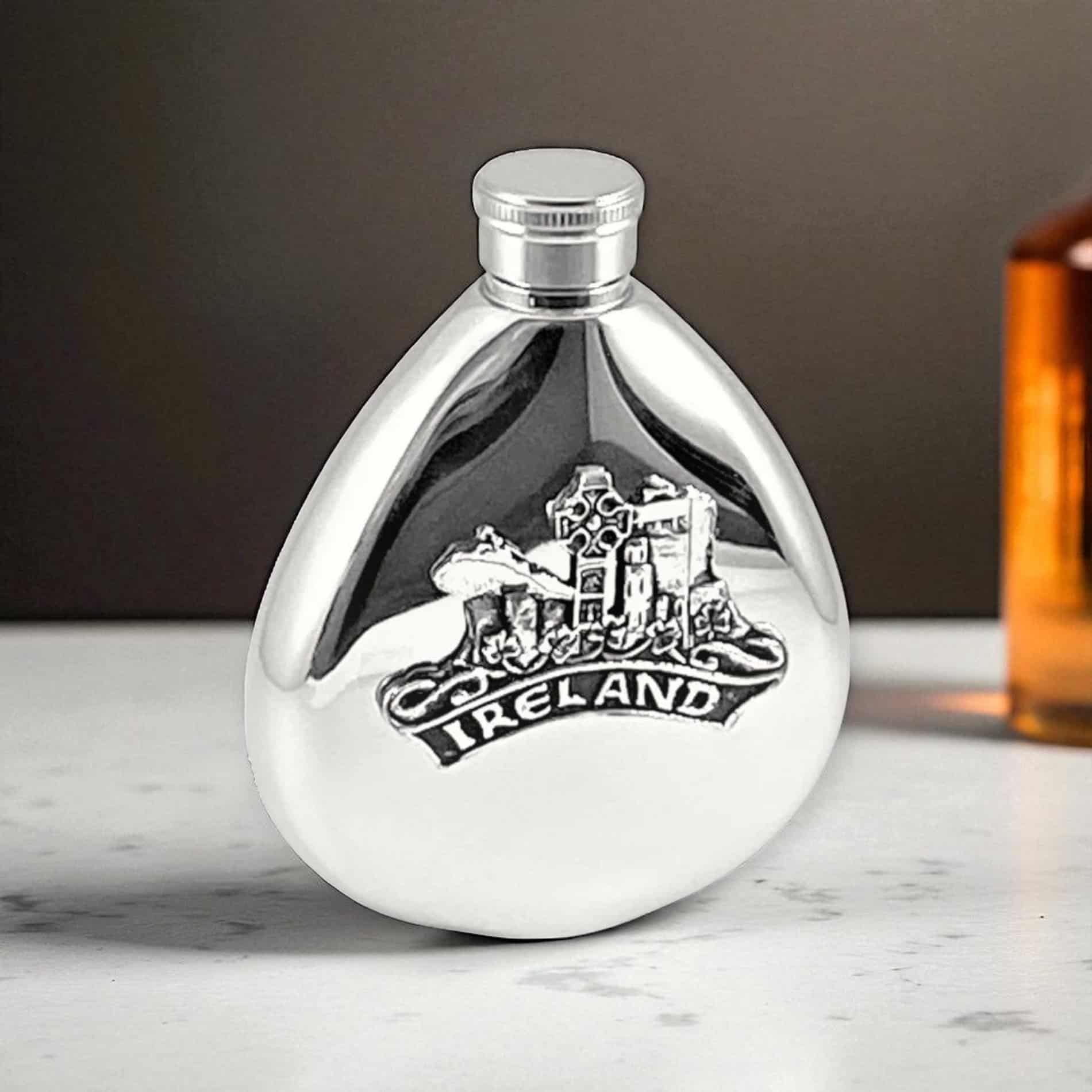 Icons of Ireland Hip Flask – 6oz Stainless Steel Mullingar Pewter