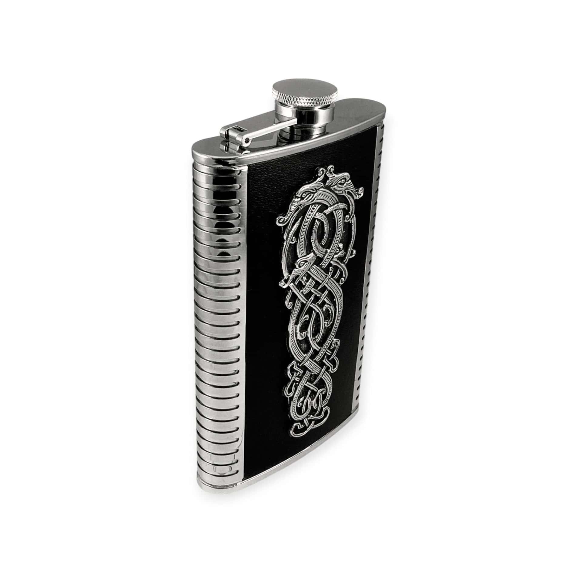 Large Celtic Dragon Hip Flask – 9oz Leather & Stainless Steel - Image 3