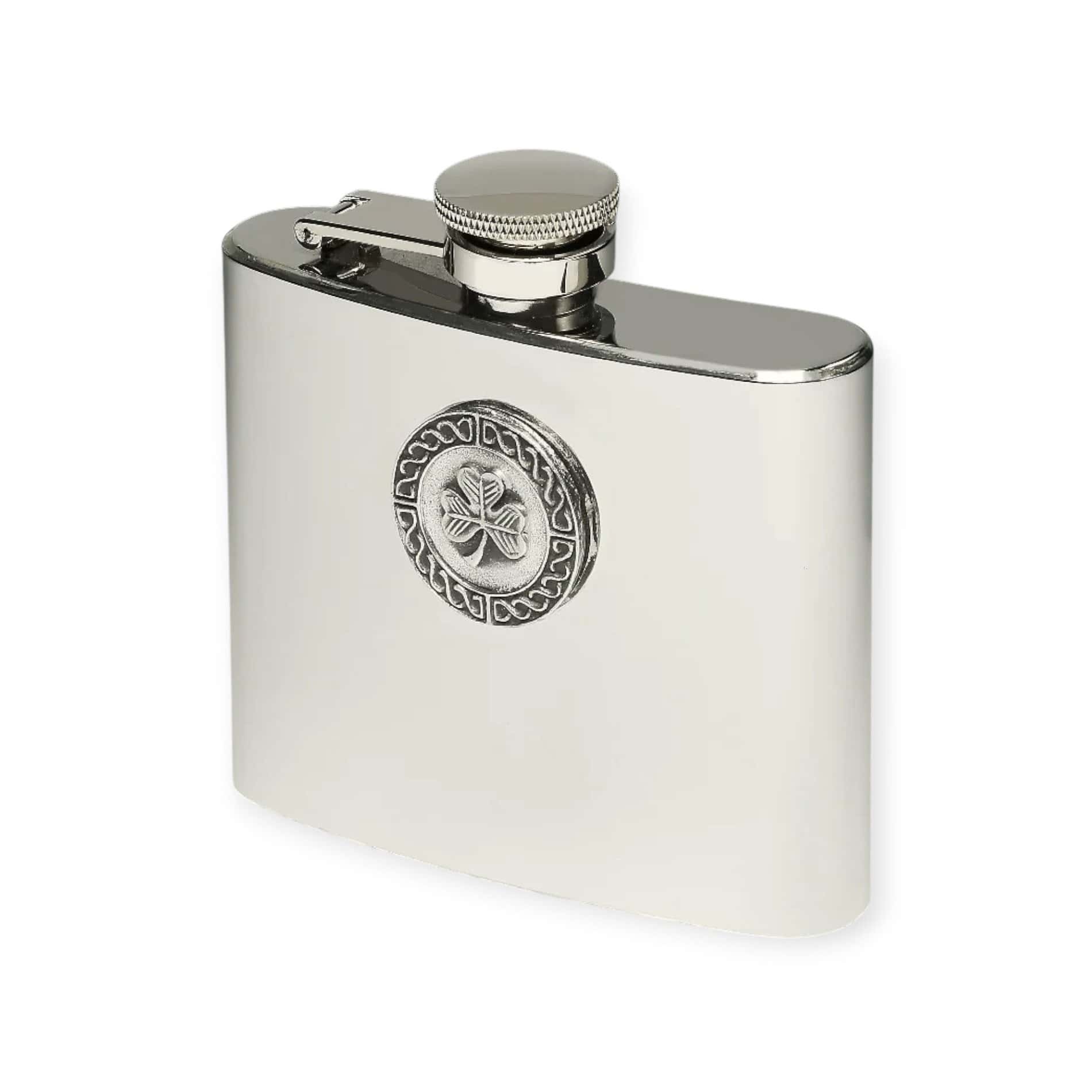 Shamrock Hip Flask – 5oz Stainless Steel by Mullingar Pewter - Image 3
