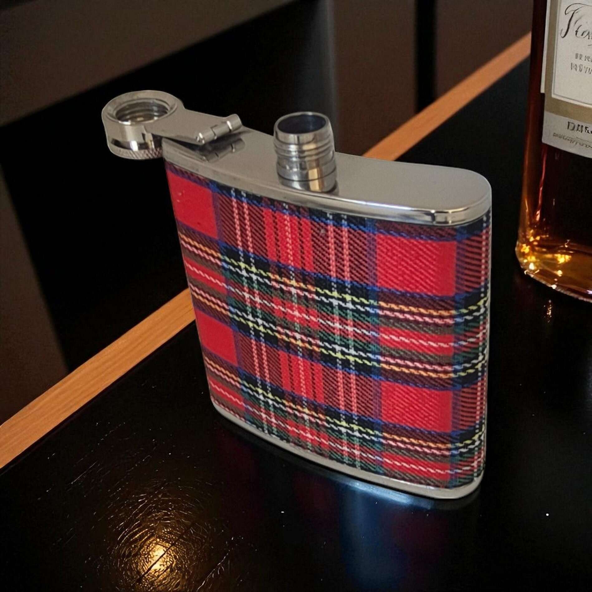 Royal Stewart Red Tartan Hip Flask – 6oz Stainless Steel