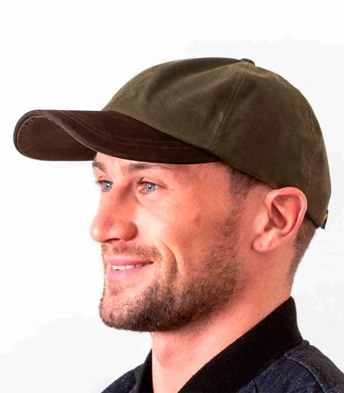 Olive Green Waxed Cotton Baseball Cap with Leather Peak – Hatman
