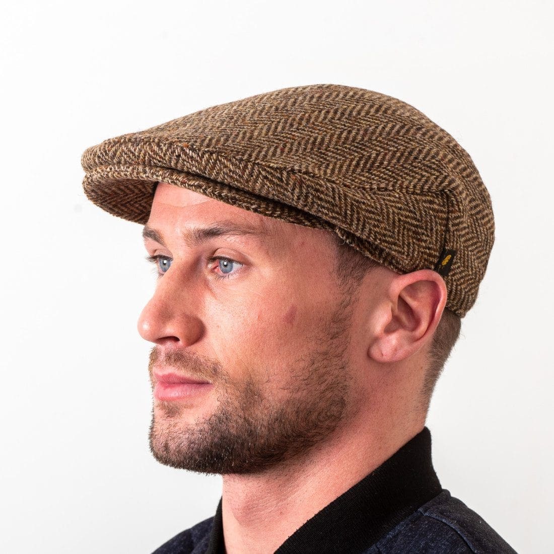 Brown Herringbone Donegal Tweed Traditional Flat Cap