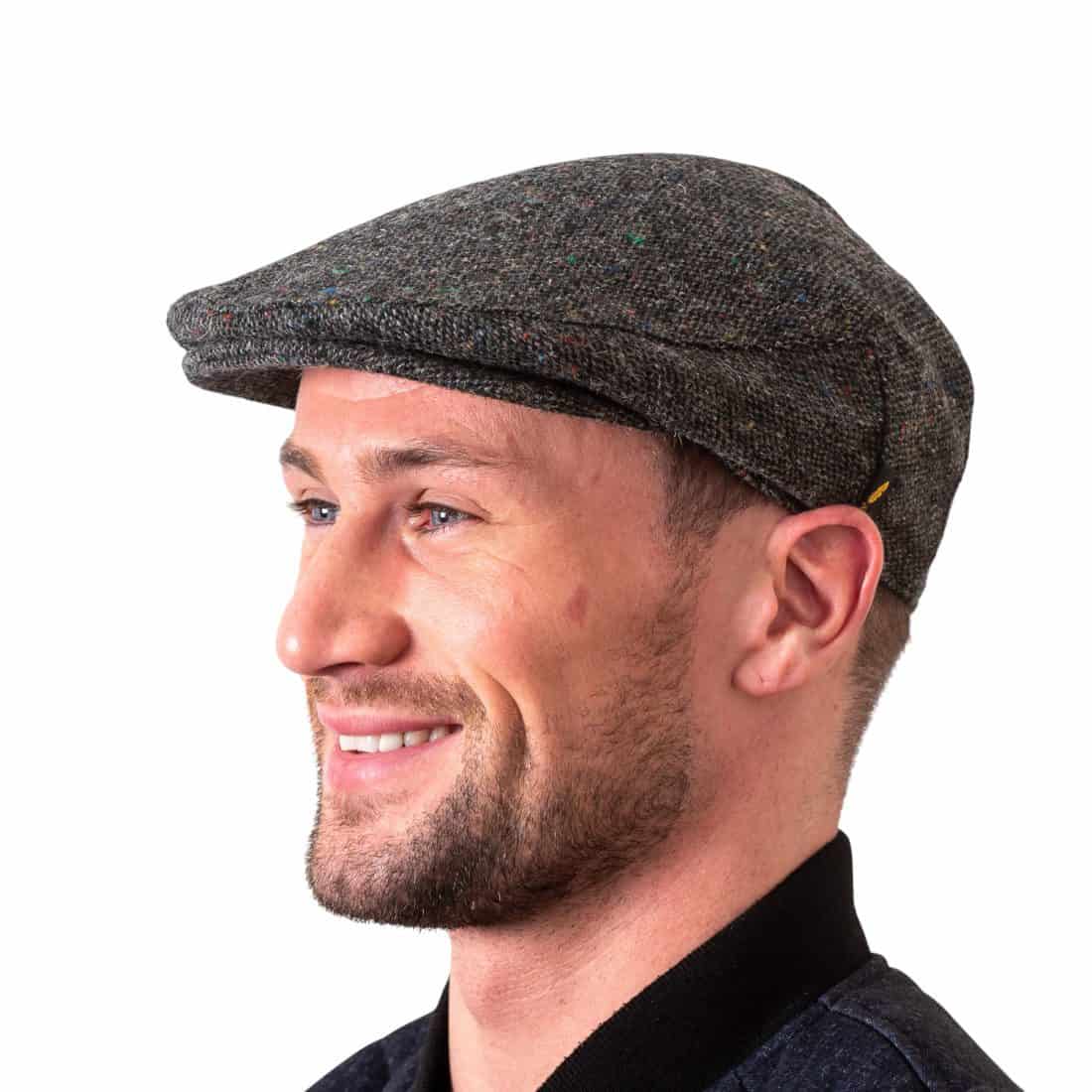 Charcoal Grey Salt & Pepper Donegal Tweed Traditional Flat Cap