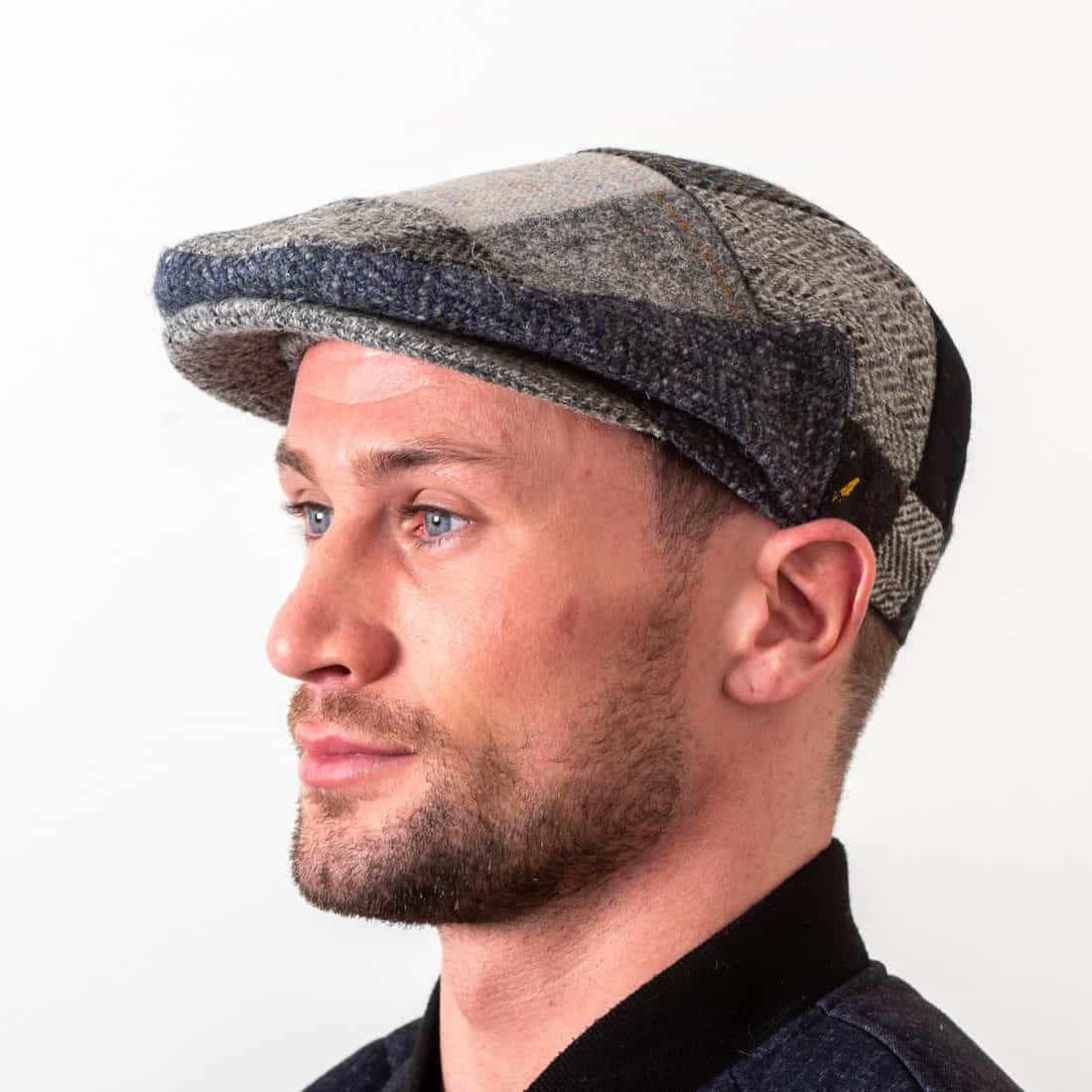 Blue Grey Mix Donegal Tweed Patch Cap – Hatman of Ireland - Image 4