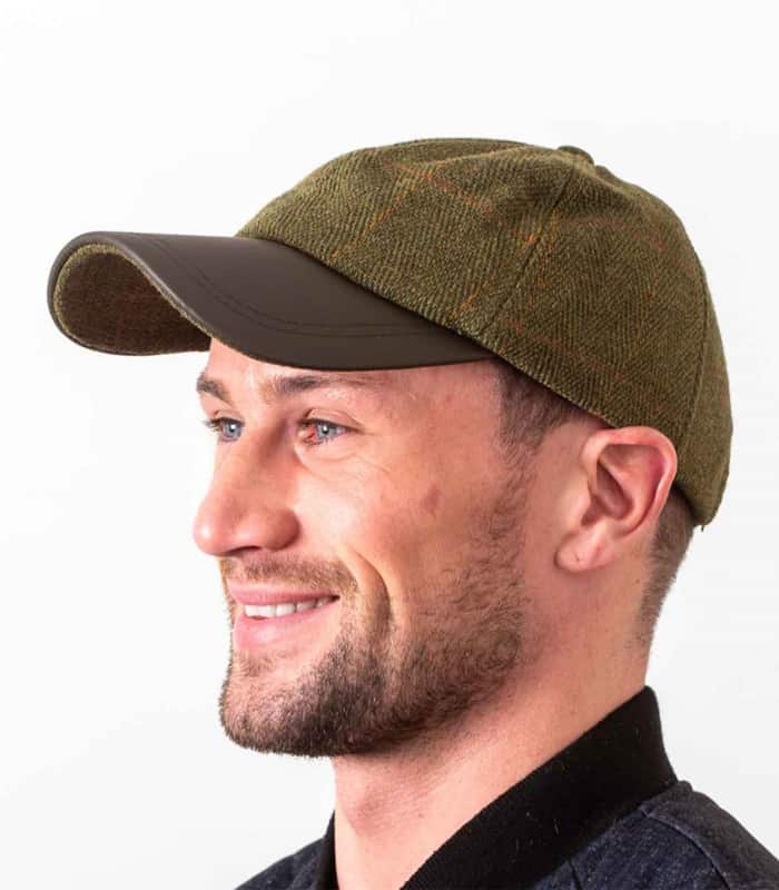 Green Baseball Cap with Leather Peak – Made with Yorkshire Tweed - Irish Caps – Heritage Style for Every Generation