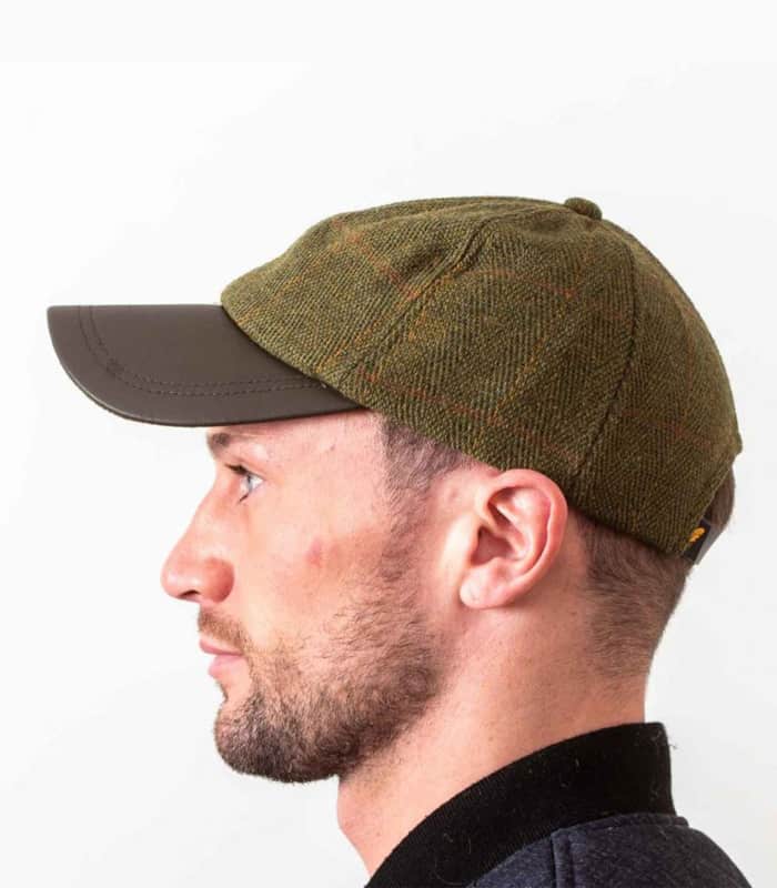 Green Baseball Cap with Leather Peak – Made with Yorkshire Tweed - Irish Caps – Heritage Style for Every Generation - Image 1