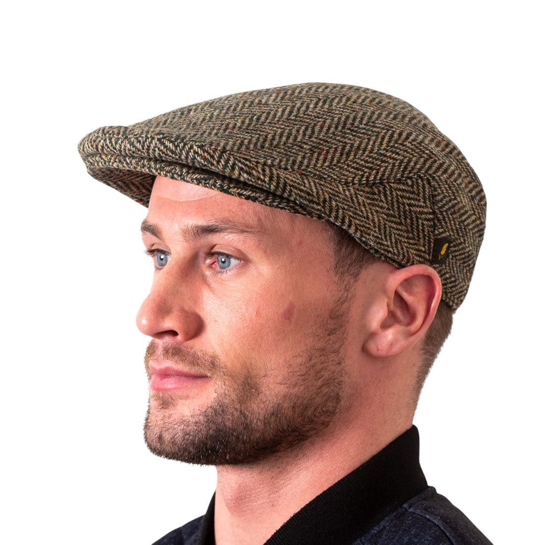 Pale Green Herringbone Donegal Tweed Traditional Flat Cap