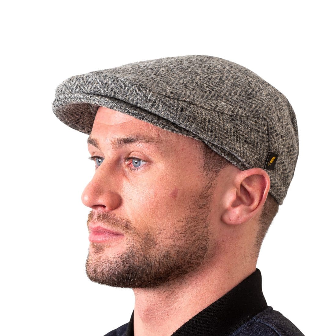 Silver Herringbone Donegal Tweed Traditional Flat Cap