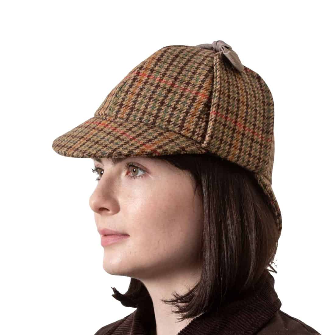 Deerstalker Sherlock Holmes Hat - Brown Houndstooth Tweed - Hats - Image 1