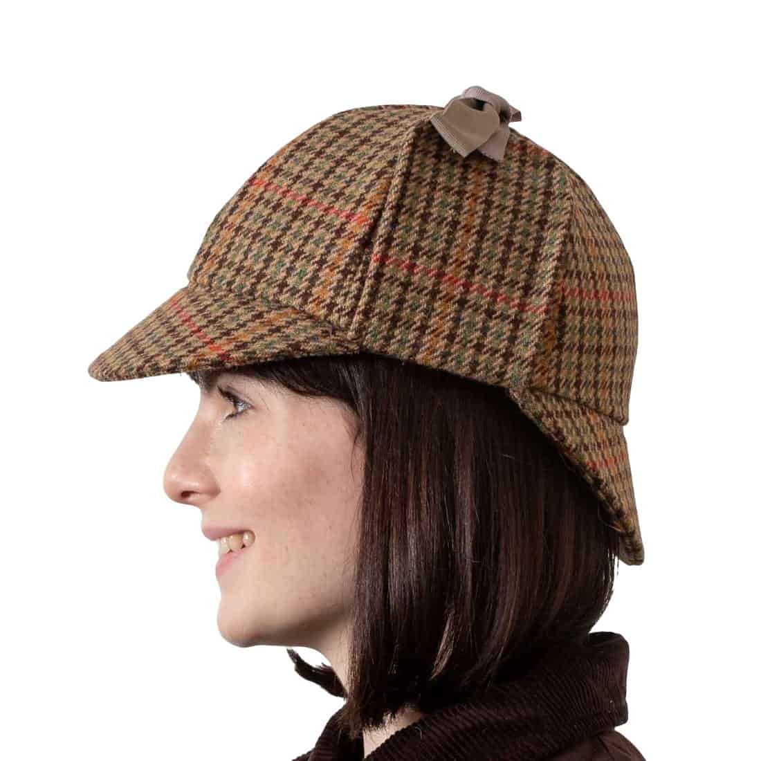 Deerstalker Sherlock Holmes Hat - Brown Houndstooth Tweed - Hats