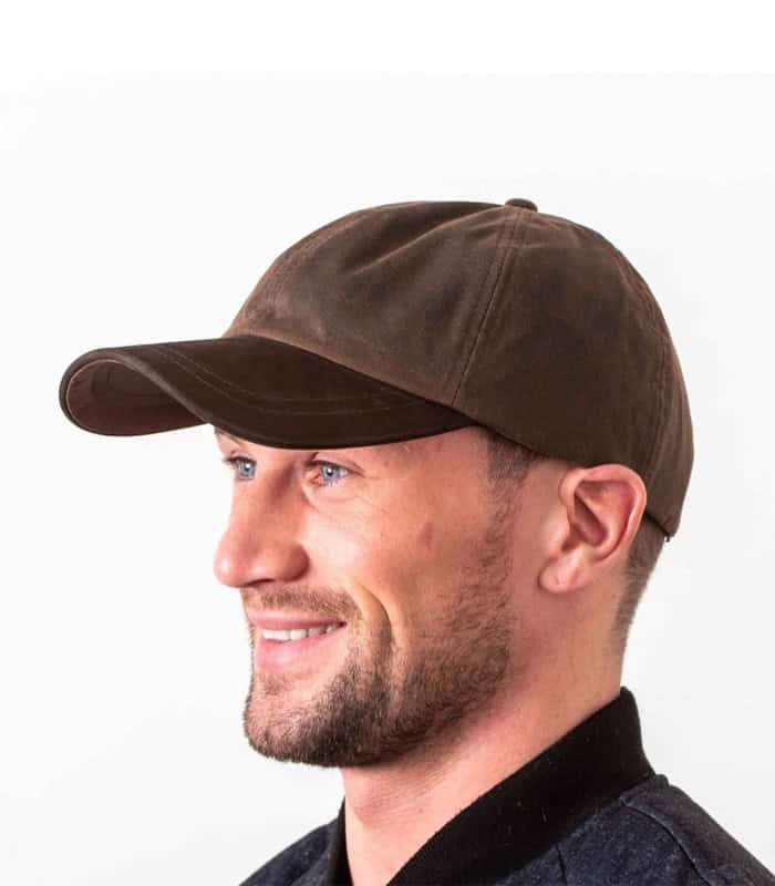 Brown Waxed Cotton Baseball Cap with Leather Peak – Hatman
