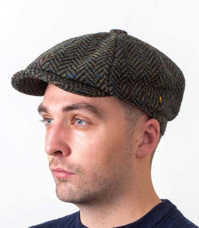 Scholar Newsboy Cap – Green Herringbone Kerry Tweed
