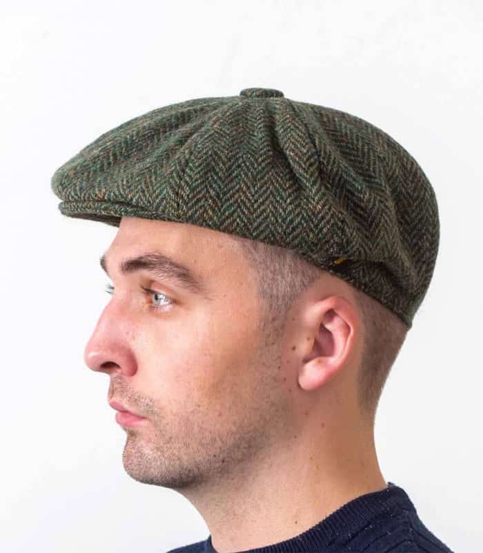 Green Herringbone Gatsby Newsboy Cap – Donegal Tweed