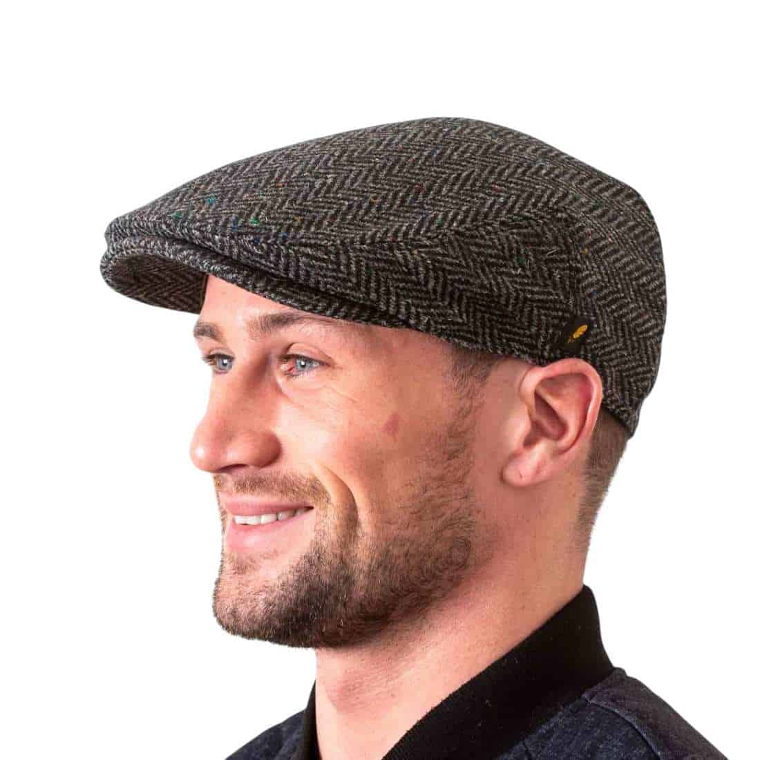 Dubliner-hat-Charcoal-grey-Herringbone-Donegal-Tweed