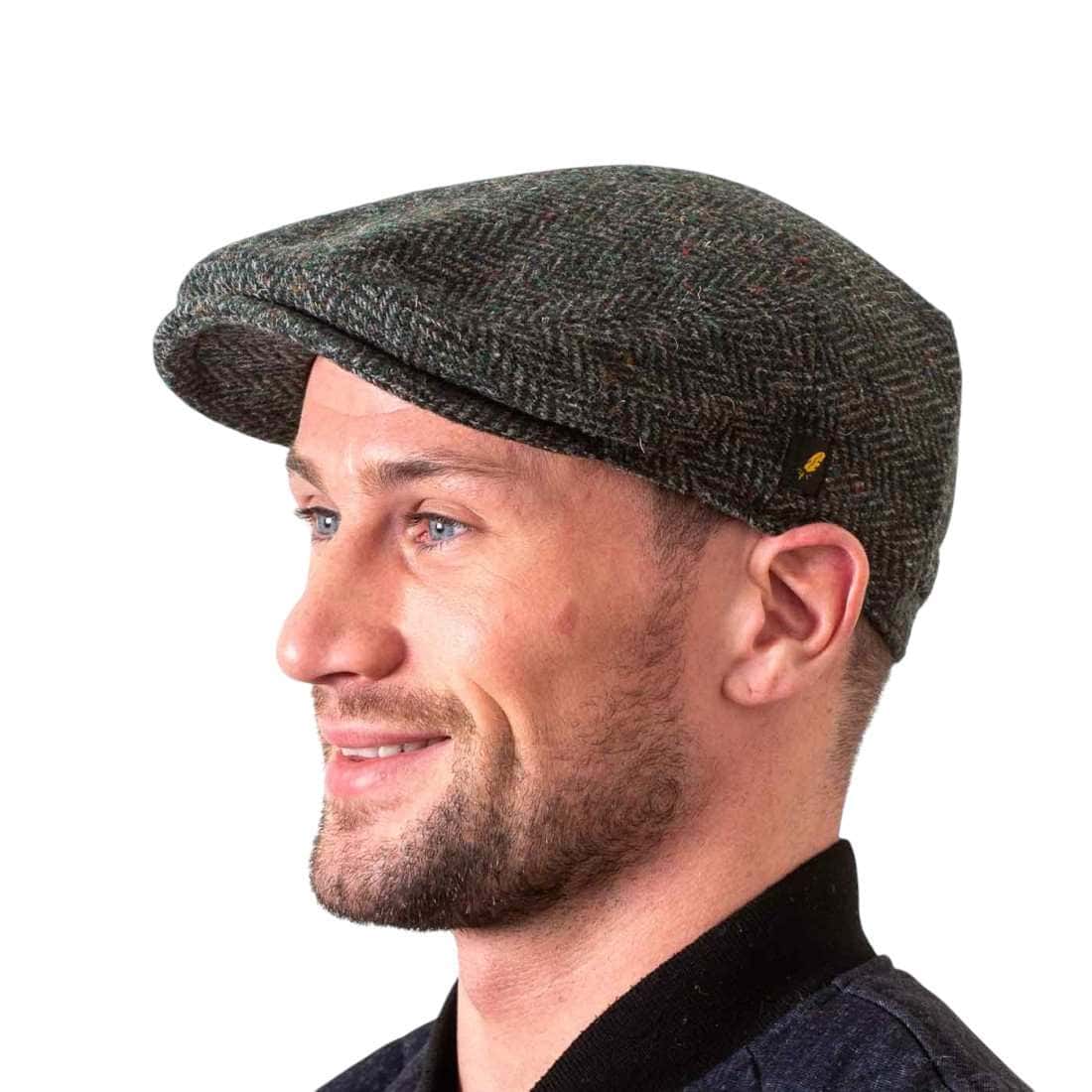 Dark Green Herringbone Donegal Tweed Dubliner Cap