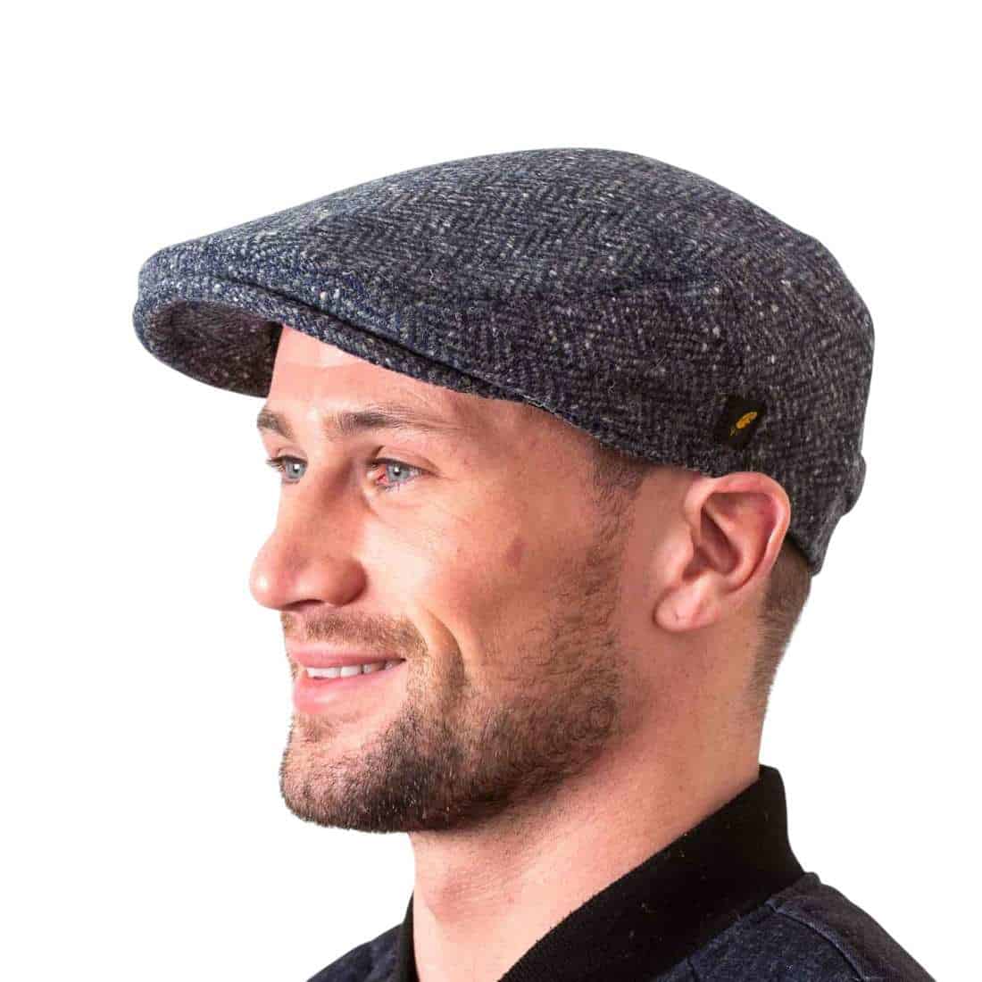 Denim Blue Herringbone Donegal Tweed Dubliner Cap