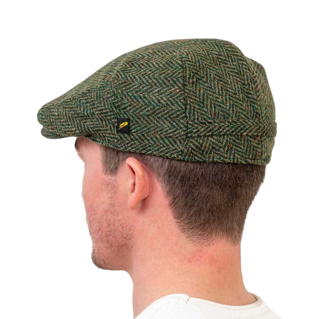 Mid Green Herringbone Donegal Tweed Traditional Flat Cap - Image 3