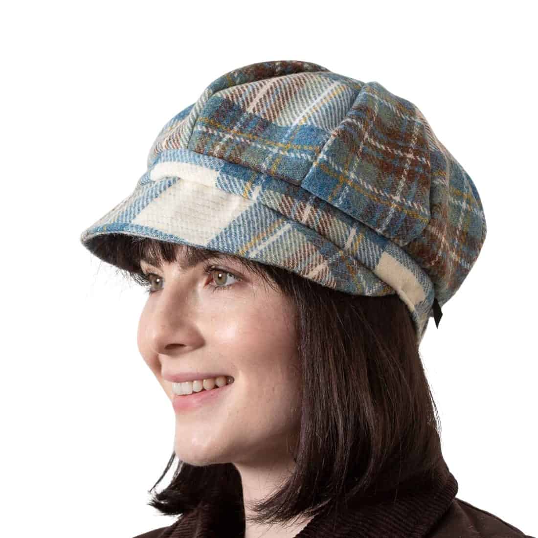 Women’s One Size Bakerboy Hat – Shannon - Muted Blue Tartan