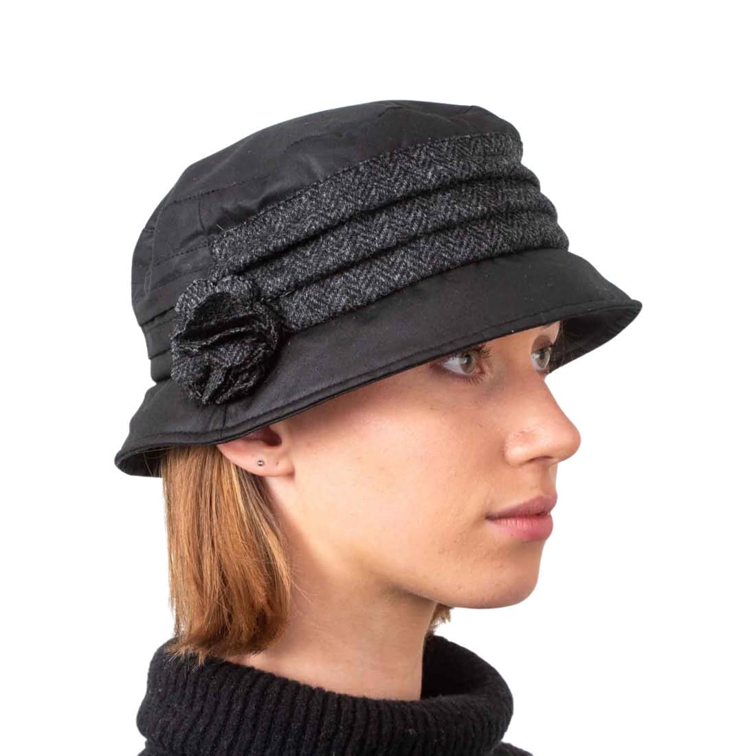 Katie Women’s Wax Hat – Black with Clergy Tweed Band