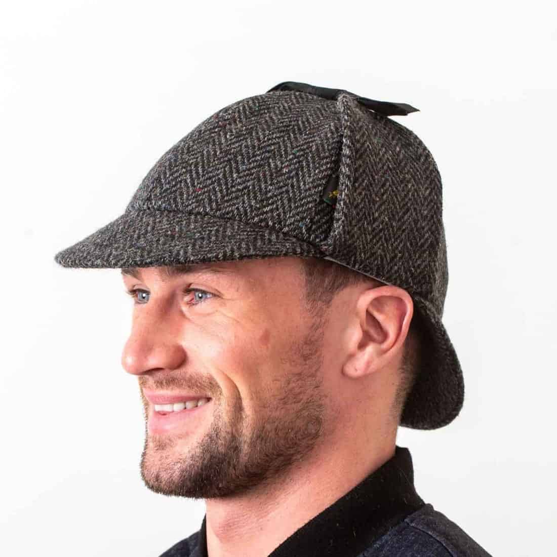 Deerstalker Sherlock Holmes Hat - Charcoal Donegal Tweed - Hats