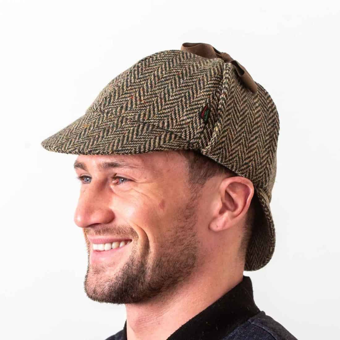 Deerstalker Sherlock Holmes Hat - Green Donegal Tweed - Hats