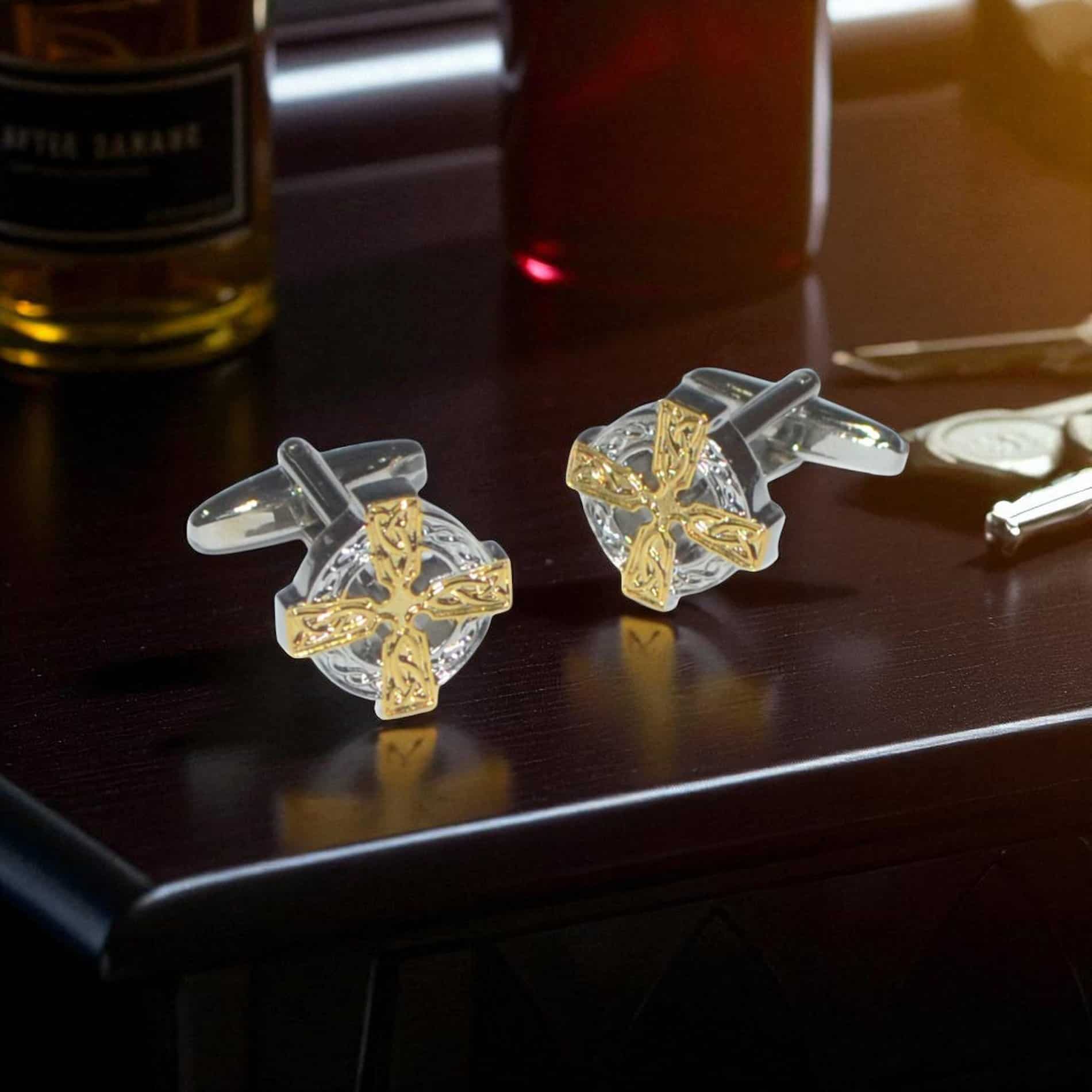 Celtic Cross Cufflinks – Two Tone Silver & Gold Design - Irish Gifts & Accessories
