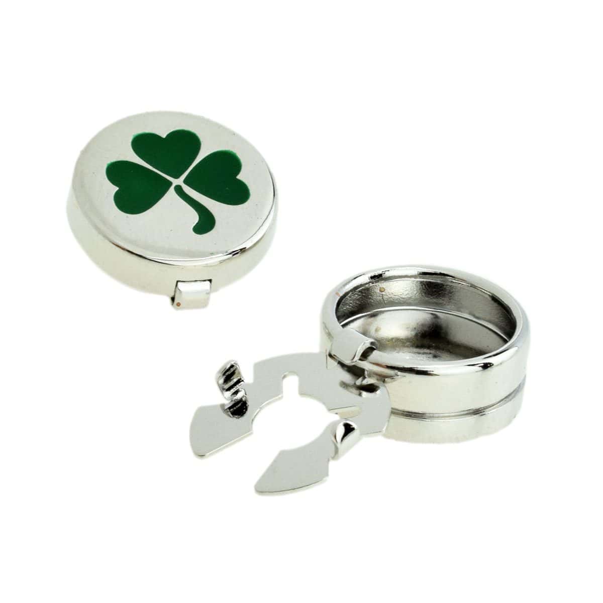 Shamrock Cuff Button Covers – Silver Tone with Green Detail - Image 3
