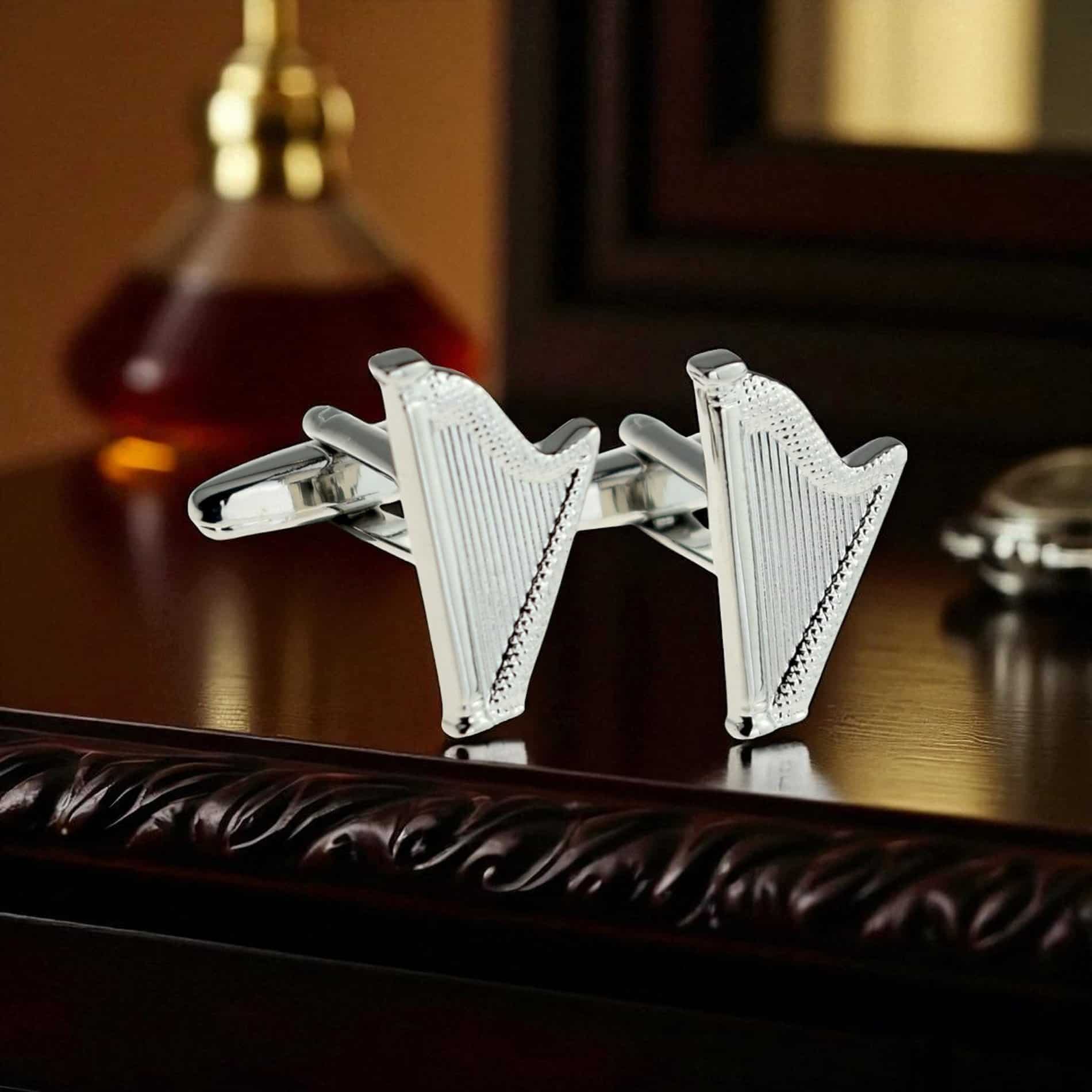 Harp Cufflinks – Silver Tone Irish Jewellery for Men