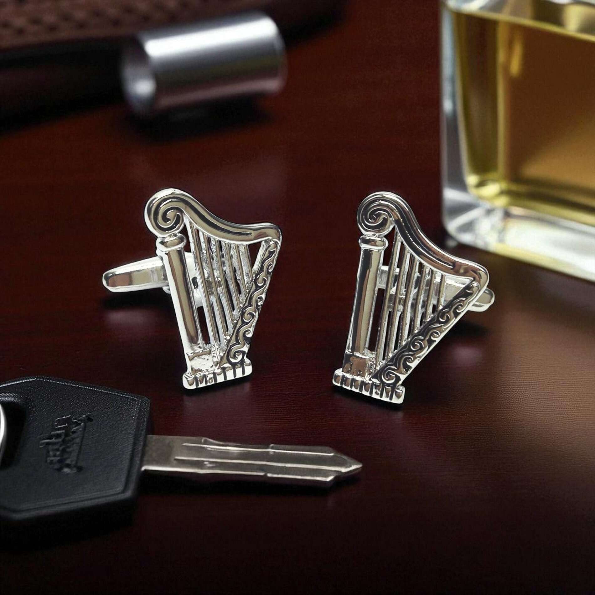 Irish Harp Cufflinks – Oxidised Silver Tone
