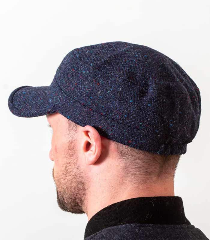 Irish Tweed Military Hat - Cadet Cap - Navy Blue Herringbone - Irish Caps – Heritage Style for Every Generation - Image 1