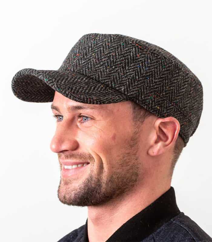 Irish Tweed Military Hat - Cadet Cap - Charcoal Herringbone - Irish Caps – Heritage Style for Every Generation