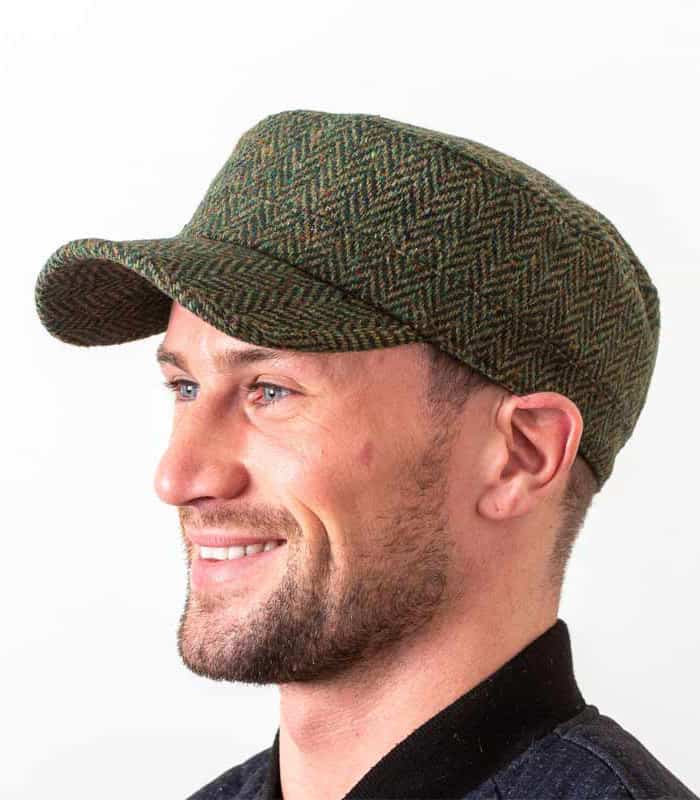 Irish Tweed Military Cap - Cadet Hat - Green Herringbone - Irish Caps – Heritage Style for Every Generation