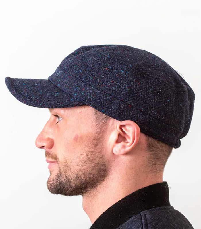 Irish Tweed Military Hat - Cadet Cap - Navy Blue Herringbone - Irish Caps – Heritage Style for Every Generation