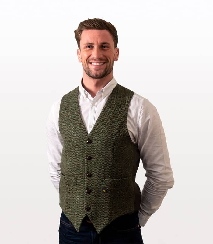 Irish Donegal Tweed Vest Waistcoat - Green Herringbone