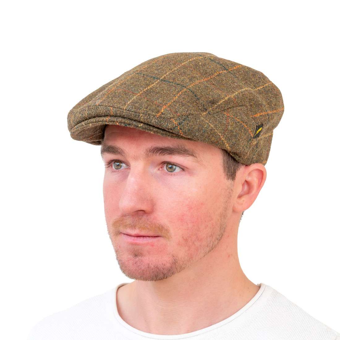 Yorkshire Tweed Flat Cap in Green Brown Overcheck - Hatman