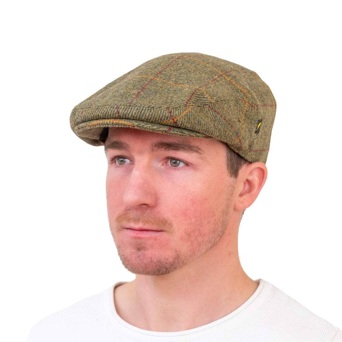 Yorkshire Tweed Flat Cap in Green Overcheck - Hatman of Ireland