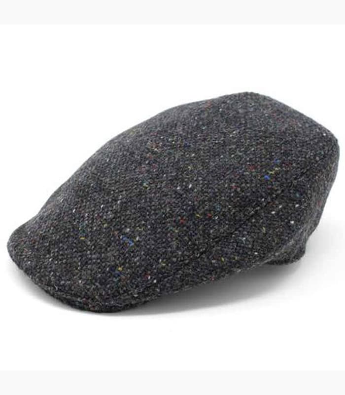 Irish Tweed Flat Cap - Dark Charcoal Salt Pepper - Touring Style