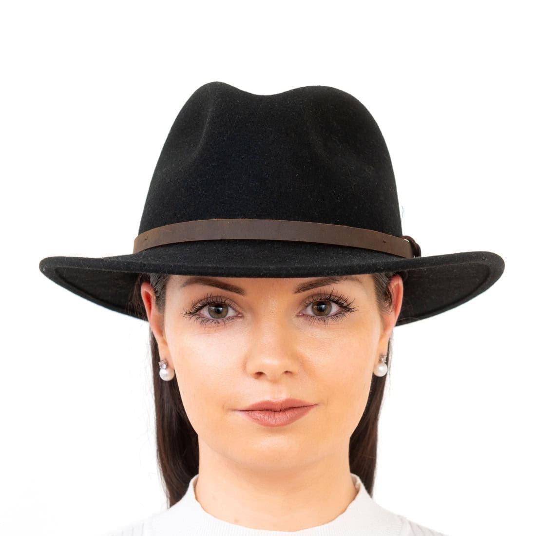 Fedora Style Wool Felt Hat - Black
