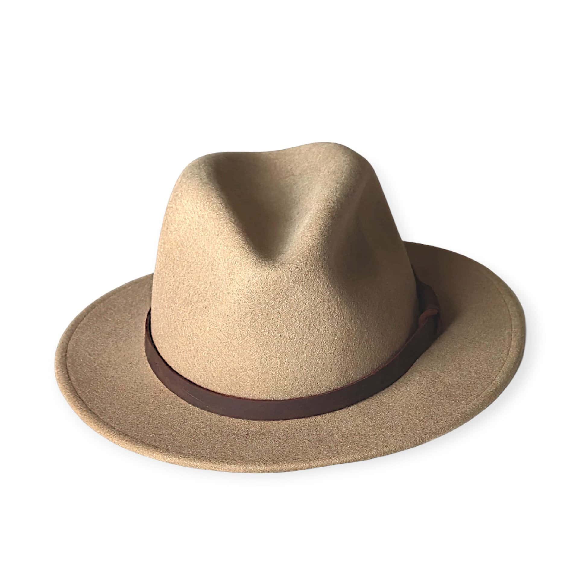 Fedora Style Wool Felt Hat - Beige